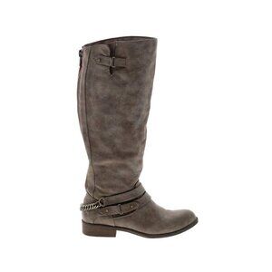 Madden Girl Womens Gray Faux Suede Caanyon Tall Zip Chain Accent Tall Boots Sz 8
